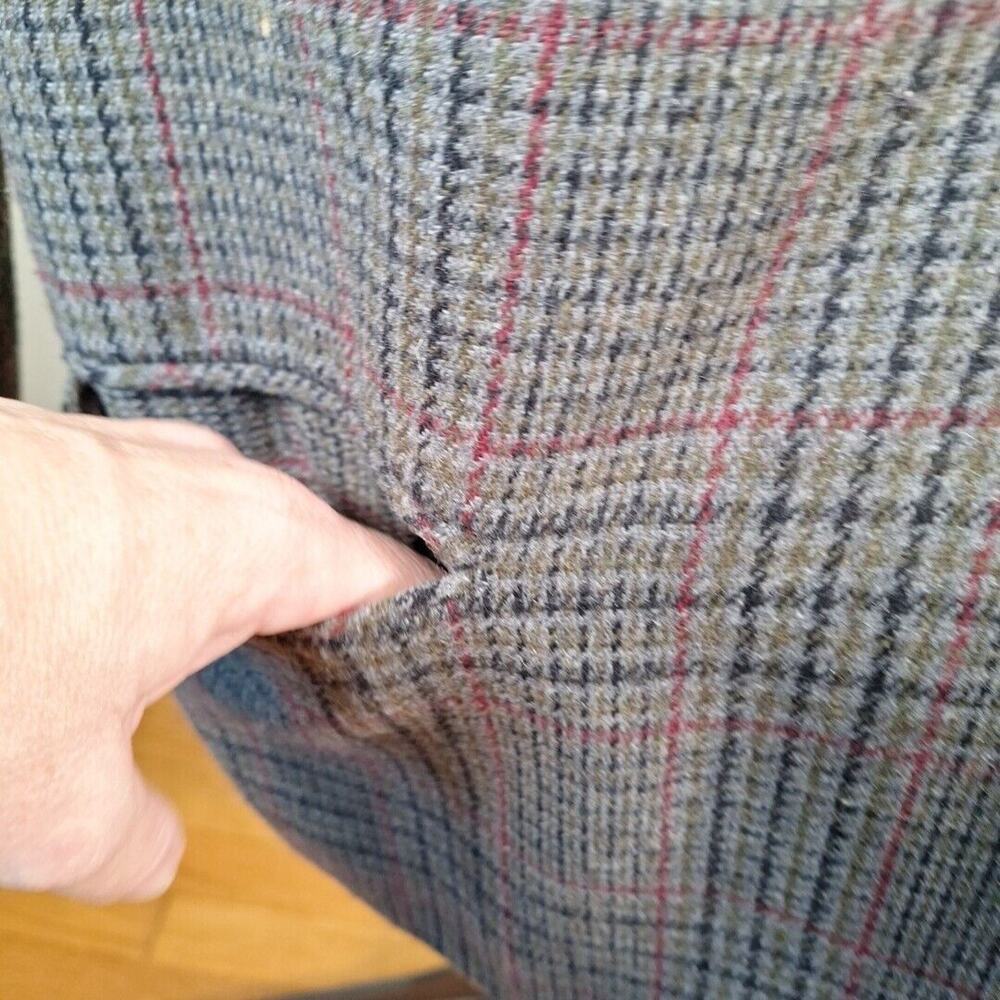 Vintage Sag Harbor Gray Green Plaid Wool Blnd Blazer Women Size 14P Petite - Picture 5 of 9